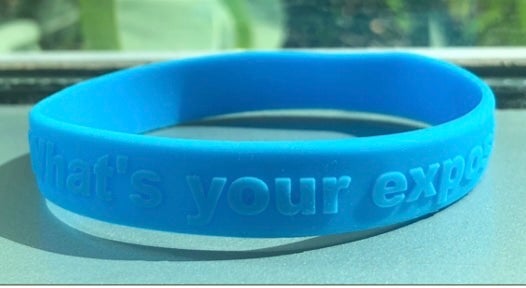 A blue silicone wristband