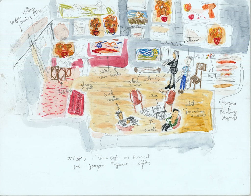 An illustration of a shop at Dafen Village