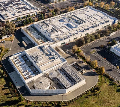 Overhead view of data center buildings