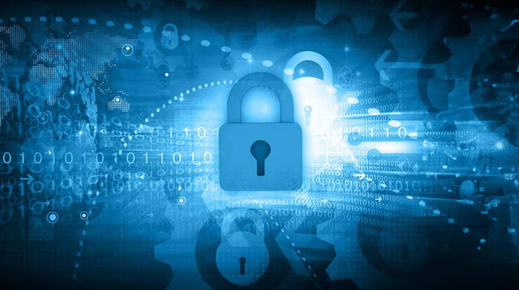 An illustration of computer code with a padlock superimposed on top