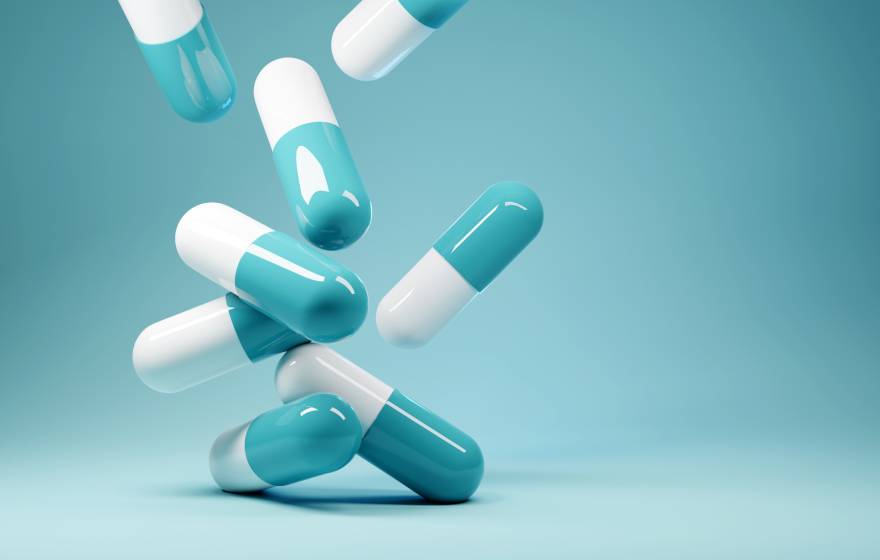 Pills tumbling from the air