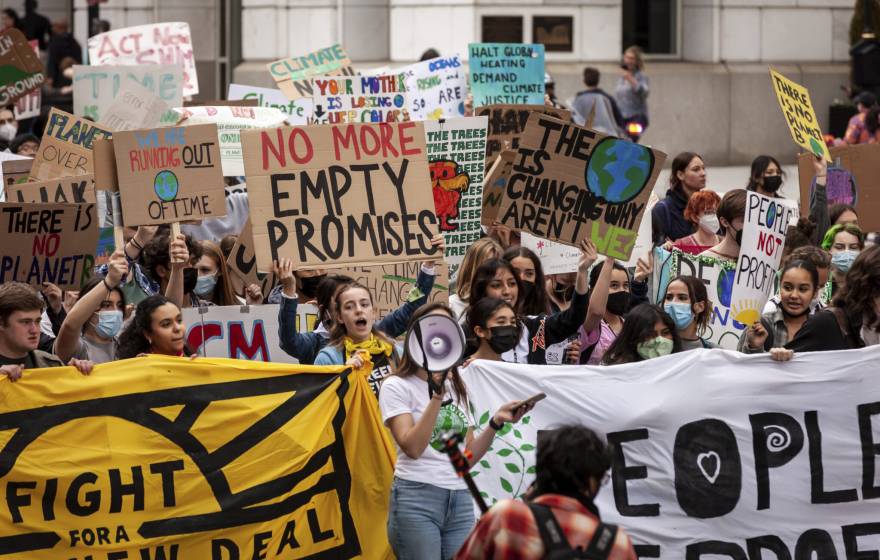 A crowd of young people protesting
